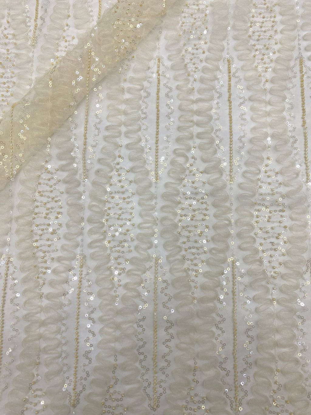 Ribbon Bead & Sequin Embroidery Fabric — fabric photo 3