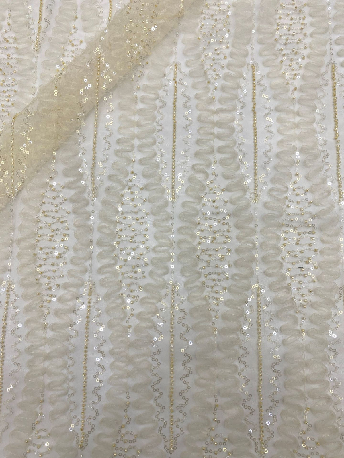 Ribbon Bead & Sequin Embroidery Fabric — fabric photo 3