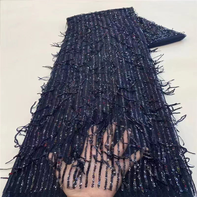 Straight Fringe Laminated Sequin Fabric