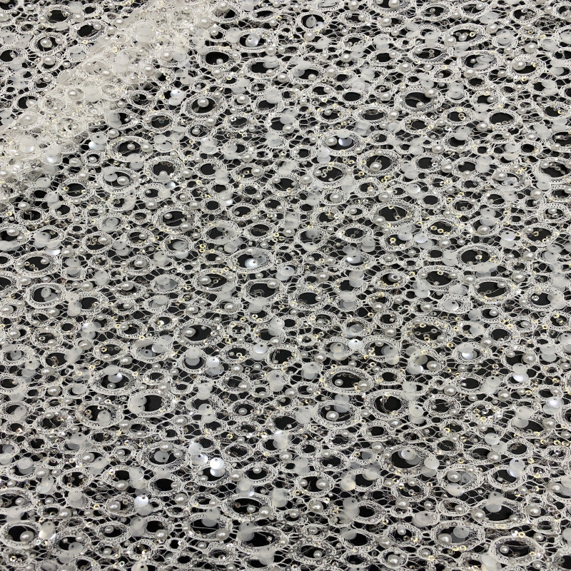 Lace-Base Raised Bead and Sequin Embroidered Fabric — fabric photo 5