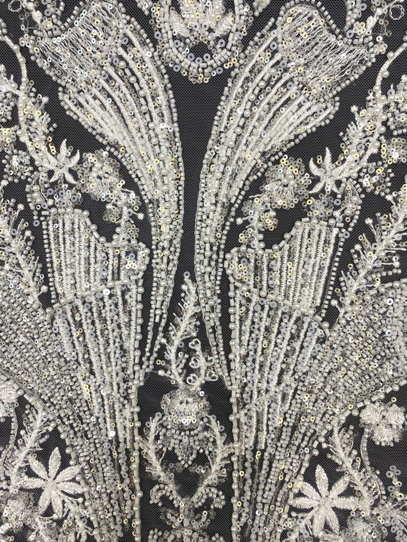 3D Floral Bugle Beaded Sequin Bridal Fabric — fabric photo 3