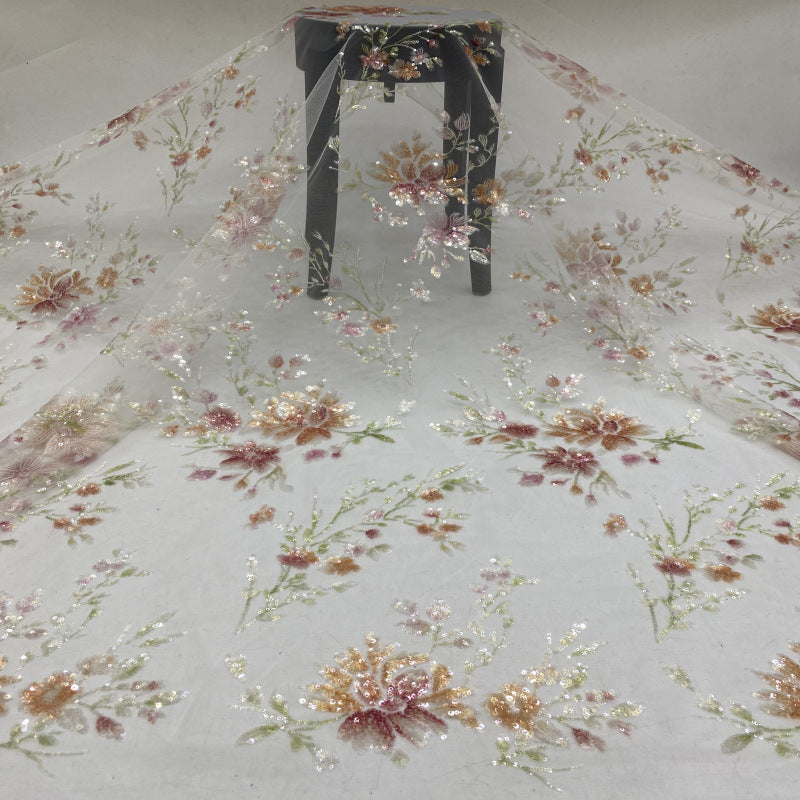 Botanical Printed Multicolor Sequin Fabric — fabric photo 2