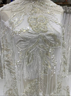 Heavy 3/7 mm Sequin & Triple-Bead Embroidered Bridal Fabric – Design 44351 — fabric photo 5