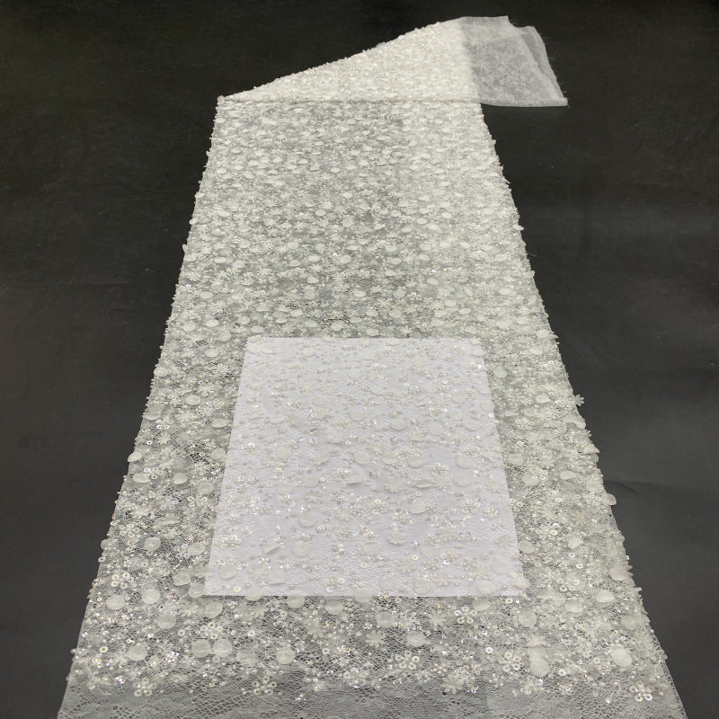 Lace-Base Raised Bead and Sequin Bridal Fabric — fabric photo 2