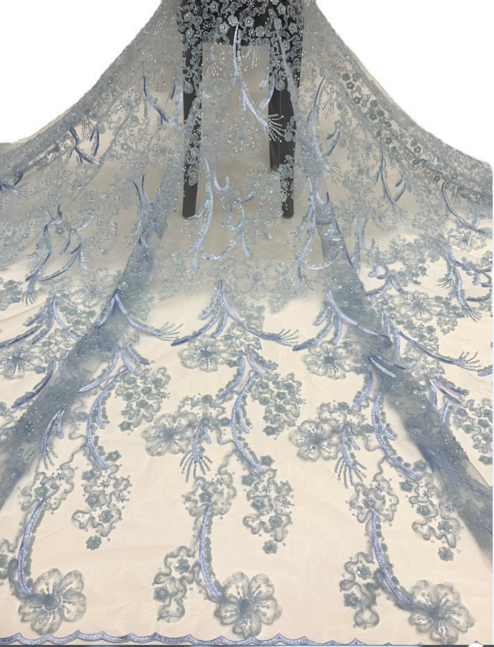 Sequin & Bugle-Bead Embroidered Tulle Mesh Fabric – Design 01279