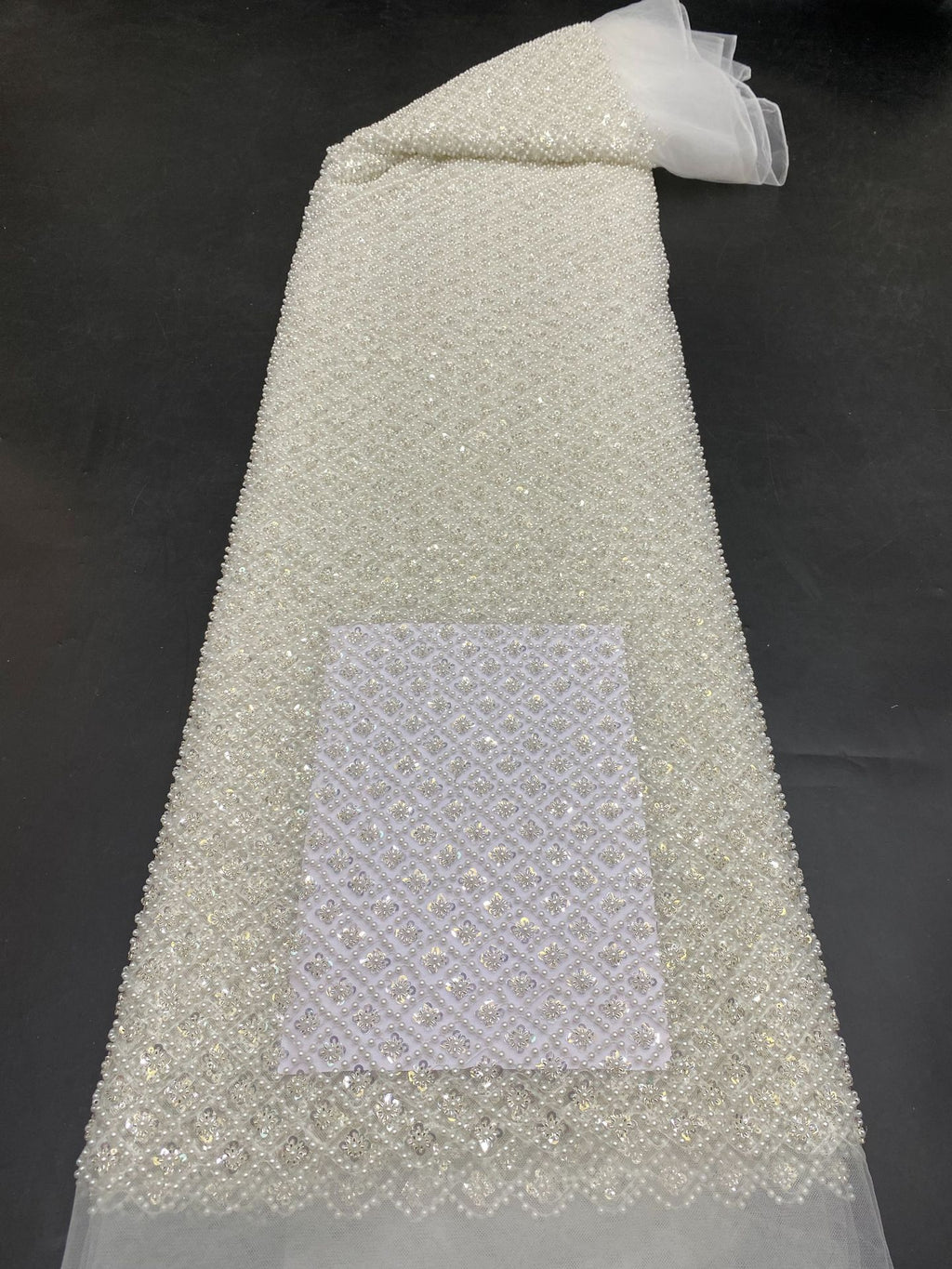 Fine Crystal-Look Sequin & Bubble-Bead Embroidered Bridal Fabric — fabric photo 6