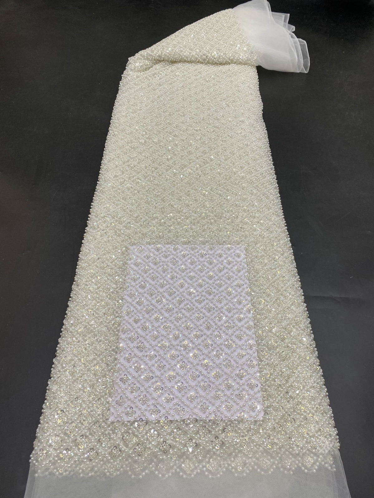 Fine Crystal-Look Sequin & Bubble-Bead Embroidered Bridal Fabric — fabric photo 6