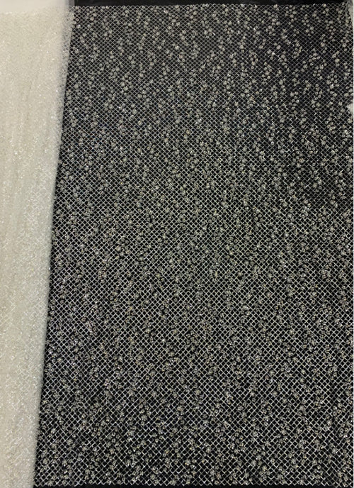 2/4 mm Crystal-Look Sequin & Silver-Bead Embroidered Bridal Fabric – Design 45311 — fabric photo 2