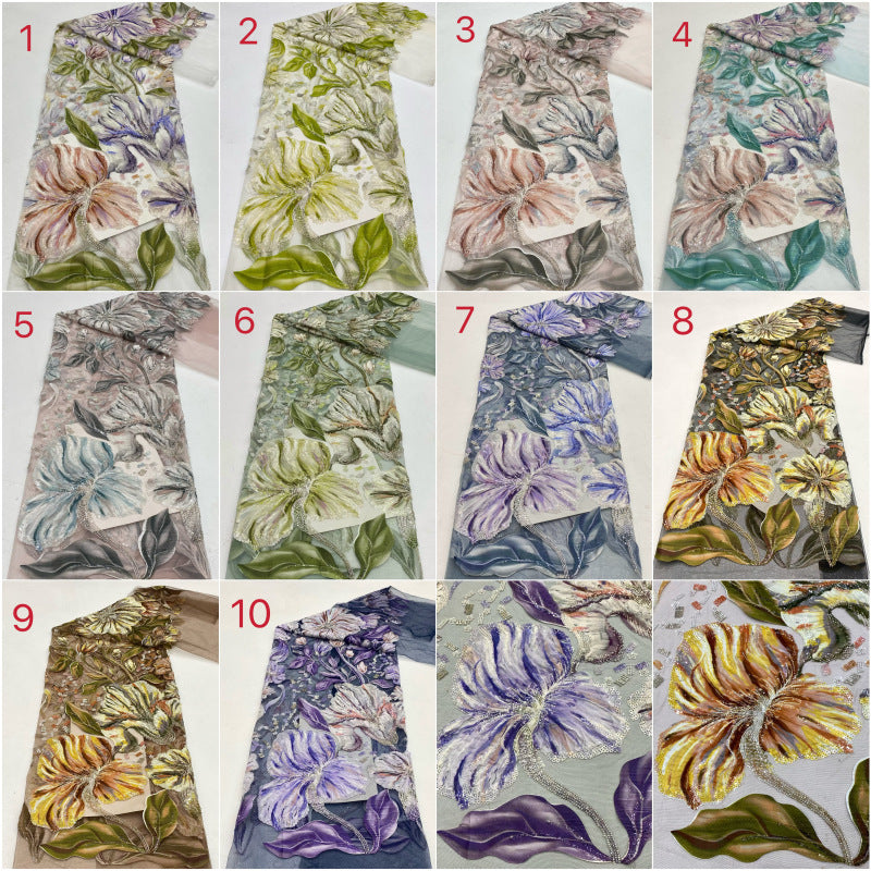 Large Floral Print Bugle Bead Sequin Fabric