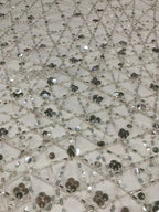 3/7 mm Crystal-Look Sequin & Bugle-Bead Embroidered Bridal Fabric — fabric photo 2