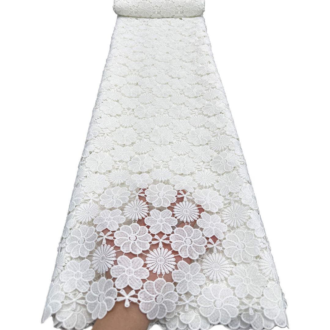 White Polyester Layered Floral Cutwork Lace Fabric – Per Yard — fabric photo 4