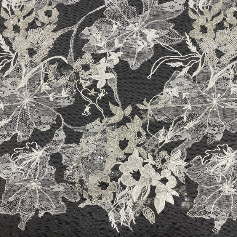 Large Floral Laser Lace Bead Sequin Fabric — fabric photo 4