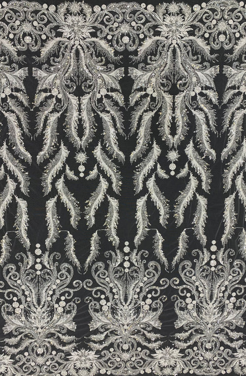 2/4 mm Crystal-Look Sequin & Double-Bead Embroidered Bridal Fabric – Design 94623