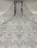 2/4 mm Crystal-Look Sequin & Silver-Bead Embroidered Bridal Fabric – Design 09151
