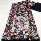 Multicolor Small Floral 5 mm Layered Sequin Embroidered Bridal Fabric — fabric photo 4