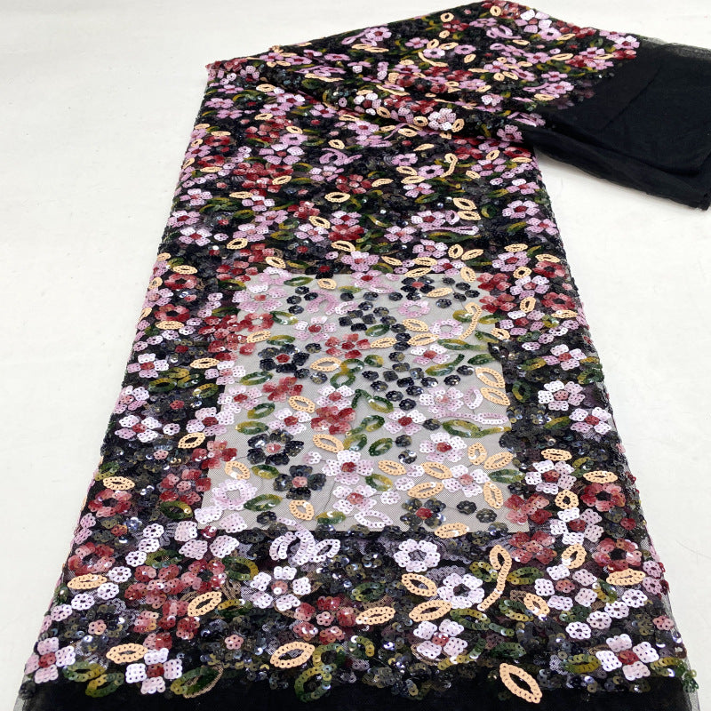 Multicolor Small Floral 5 mm Layered Sequin Embroidered Bridal Fabric — fabric photo 4