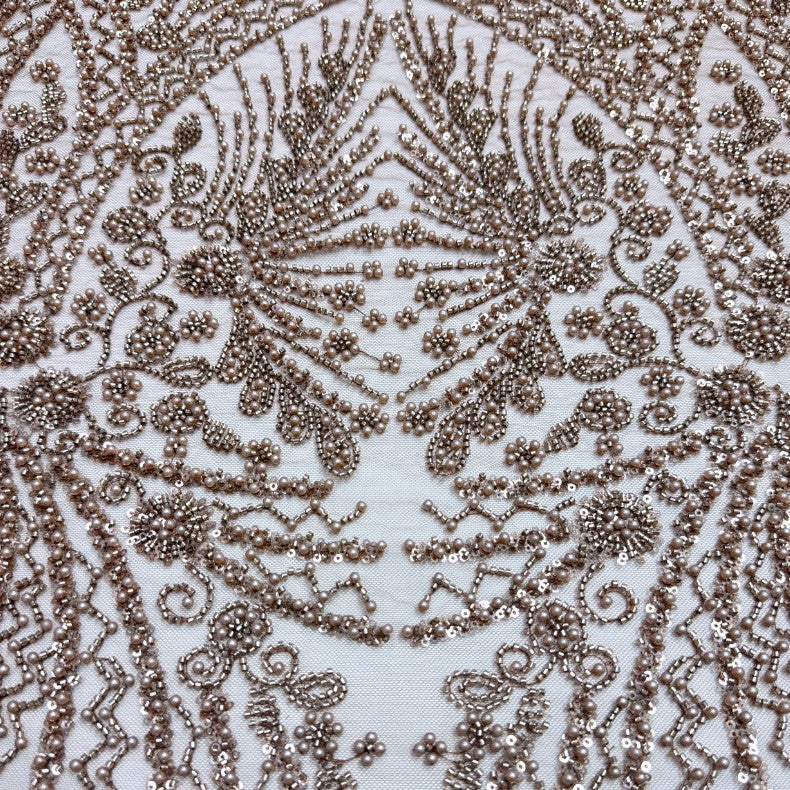 European Bugle-Bead Sequin Embroidered Mesh – Per Yard — fabric photo 2