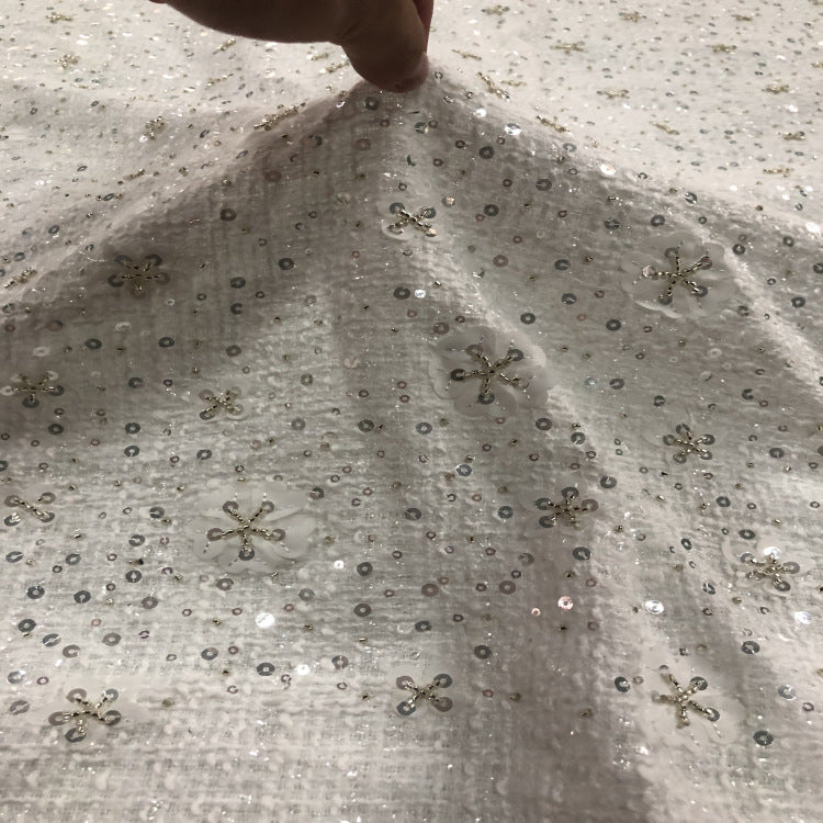 Coarse-Woven Laser Floral Bead & Crystal Sequin Fabric — fabric photo 2