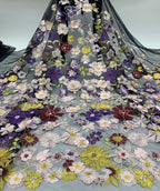 Multicolor Botanical Applique Embroidered Fabric — fabric photo 6