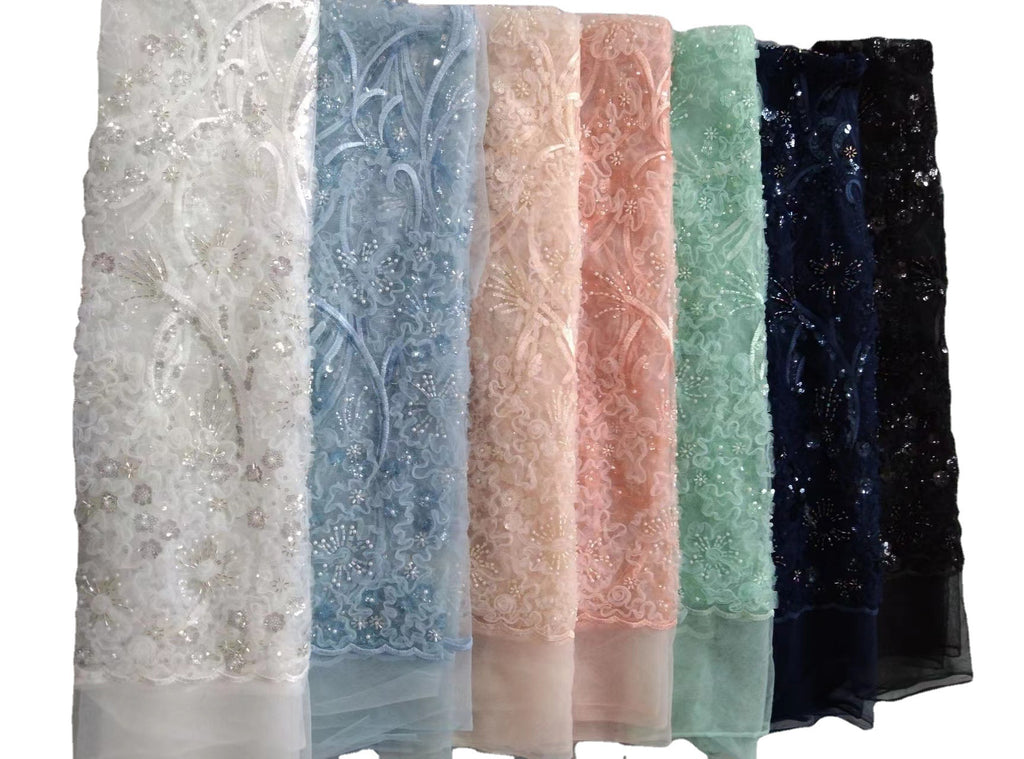 Sequin & Bugle-Bead Embroidered Tulle Mesh Fabric – Design 01279 — fabric photo 3