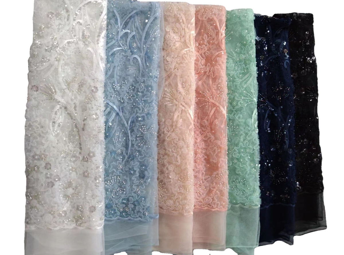 Sequin & Bugle-Bead Embroidered Tulle Mesh Fabric – Design 01279 — fabric photo 3
