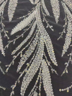 Heavy 3D 3/4 mm Crystal-Look Sequin Embroidered Bridal Fabric — fabric photo 4