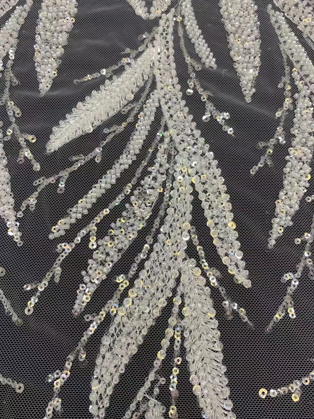 Heavy 3D 3/4 mm Crystal-Look Sequin Embroidered Bridal Fabric — fabric photo 4