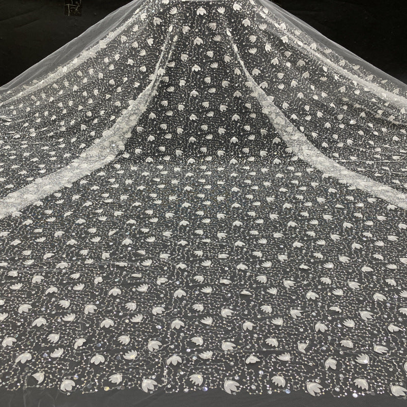 Irregular Mesh Laser Floral Bead and Sequin Fabric