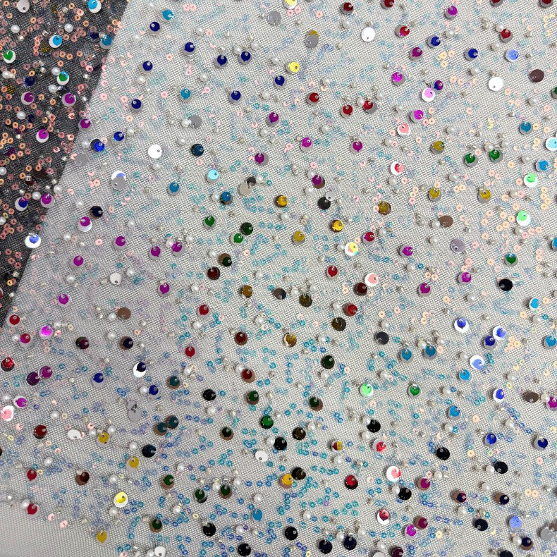 Multicolor Sequin & Bugle-Bead Embroidered Bridal Fabric
