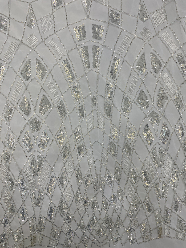 Silver Bead & 3/5mm Sequin Bridal Fabric — fabric photo 4