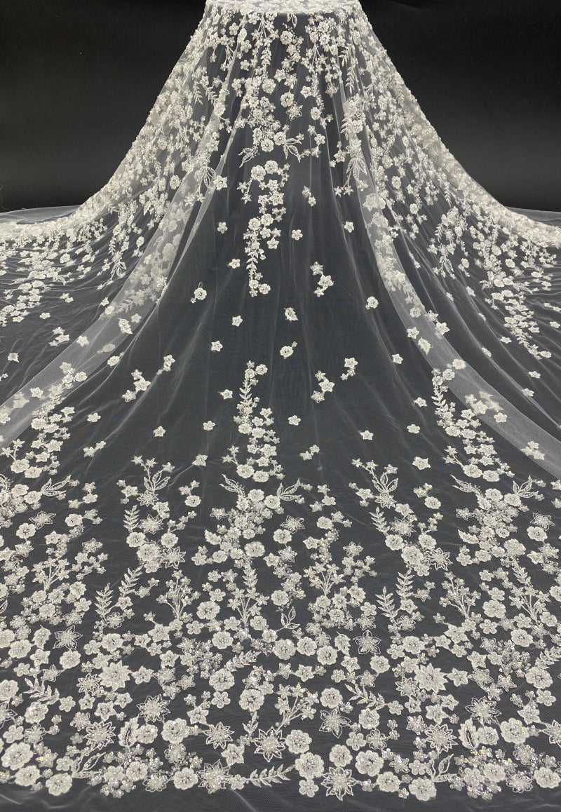 3D Symmetrical Floral Foam Bead & 3mm Sequin Fabric