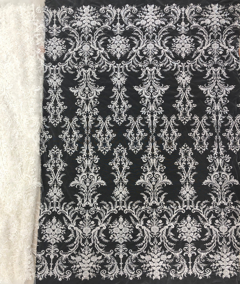 3 mm Crystal-Look Sequin Embroidered Bridal Fabric