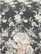 Silver Bead and Crystal Sequin Embroidery Fabric — fabric photo 2