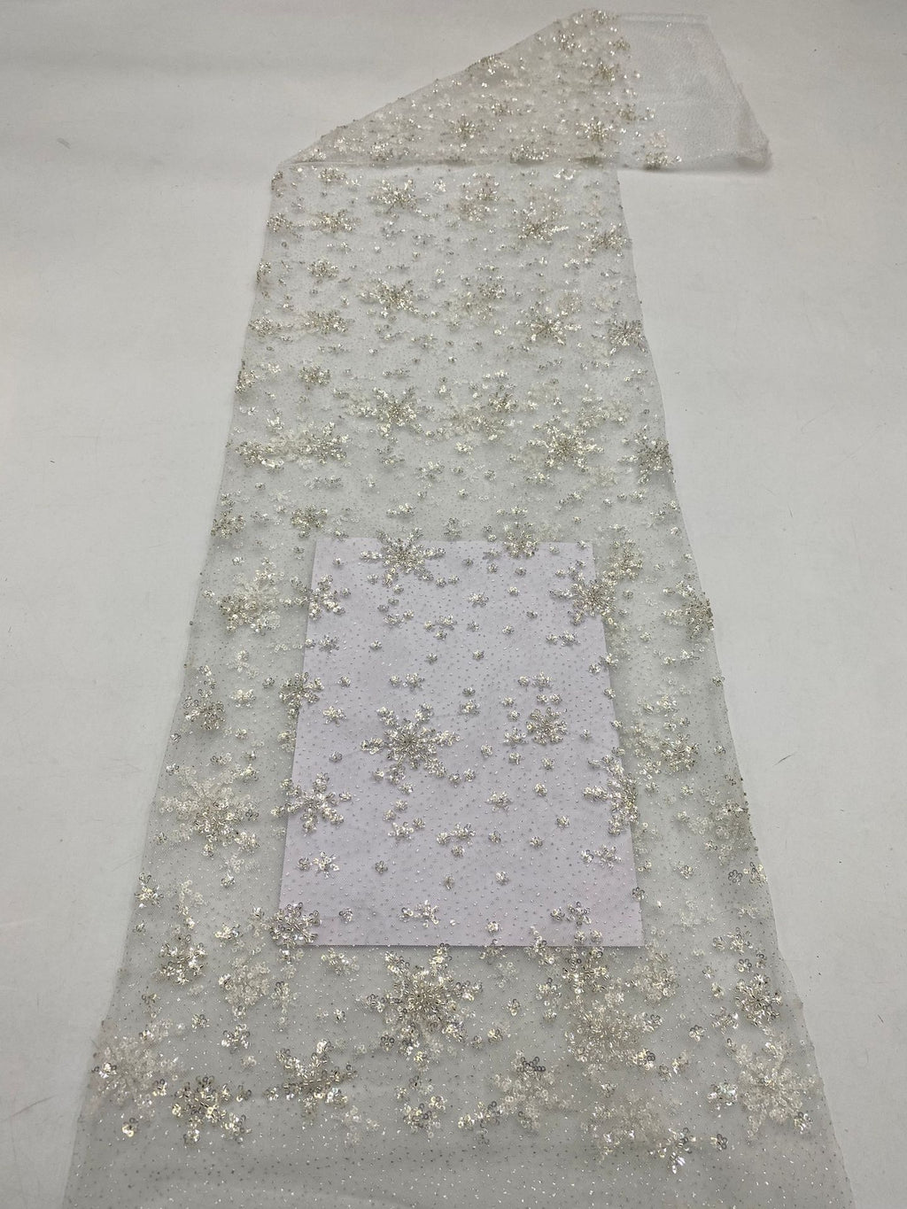 Snowflake Silver Bead Sequin Embroidered Fabric — fabric photo 6