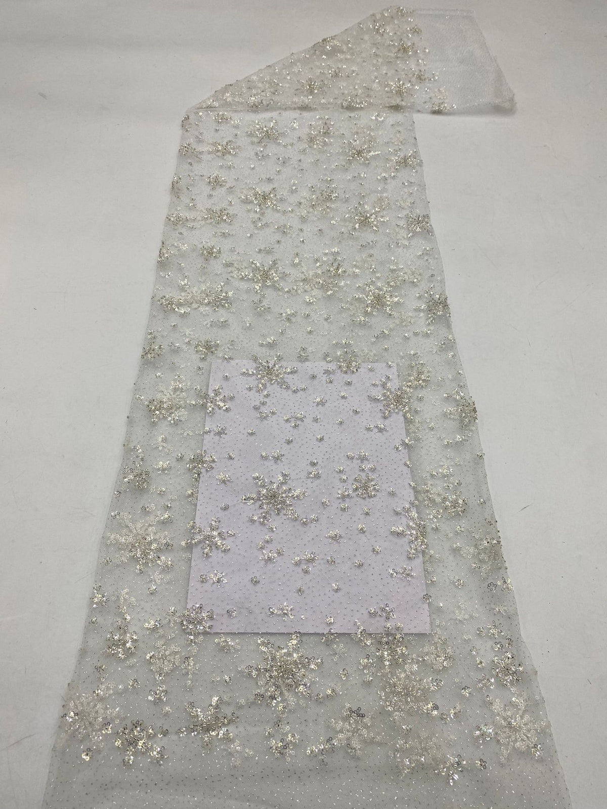 Snowflake Silver Bead Sequin Embroidered Fabric — fabric photo 6