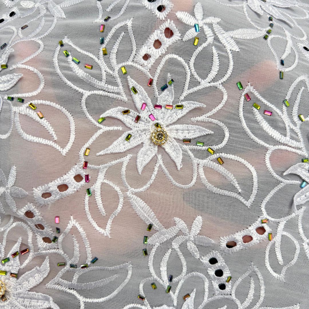 Rhinestone and Sequin Embroidered Chiffon Lace – Per Yard — fabric photo 2