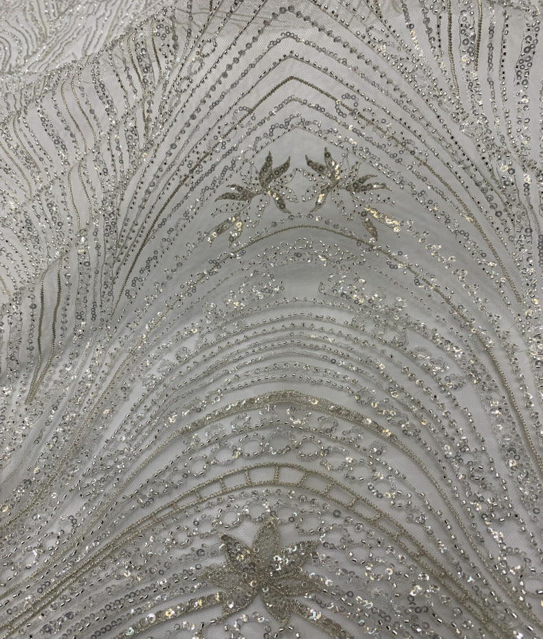 Large Floral Beaded Fabric with 3/4 mm Crystal Sequins — fabric photo 5