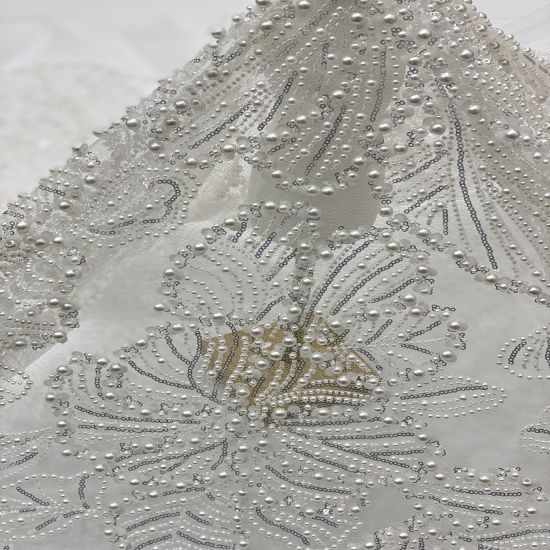 Heavy Foam Bead Sequin Embroidered Bridal Fabric — fabric photo 4