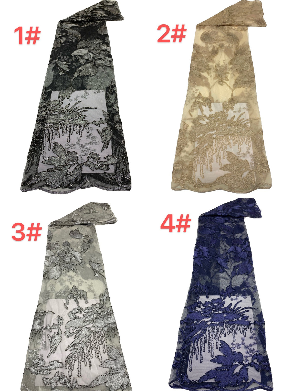 Large Floral Multicolor Thread & Bead Embroidered Fabric