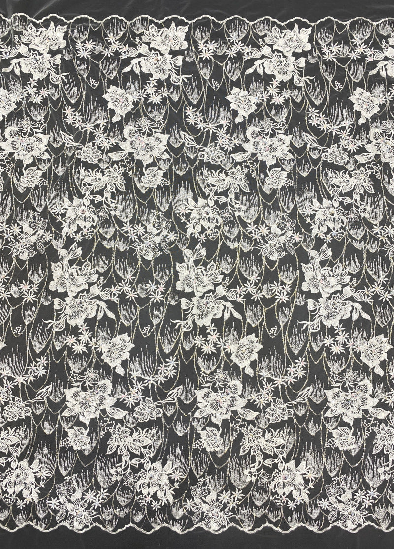 Botanical Sequin Embroidered Bridal Fabric – Design 78943 — fabric photo 6
