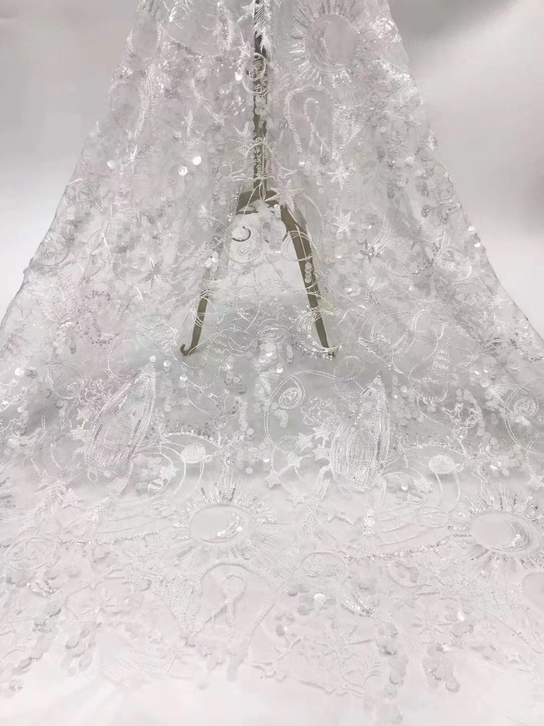 Sequin Embroidered Tulle Mesh Fabric – Design 05407 — fabric photo 2