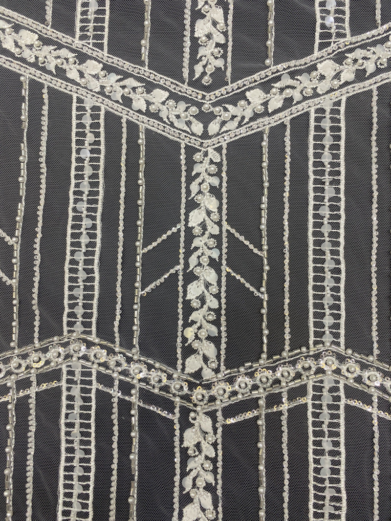 Bugle & Foam Bead 3/7mm Sequin Wedding Fabric — fabric photo 3