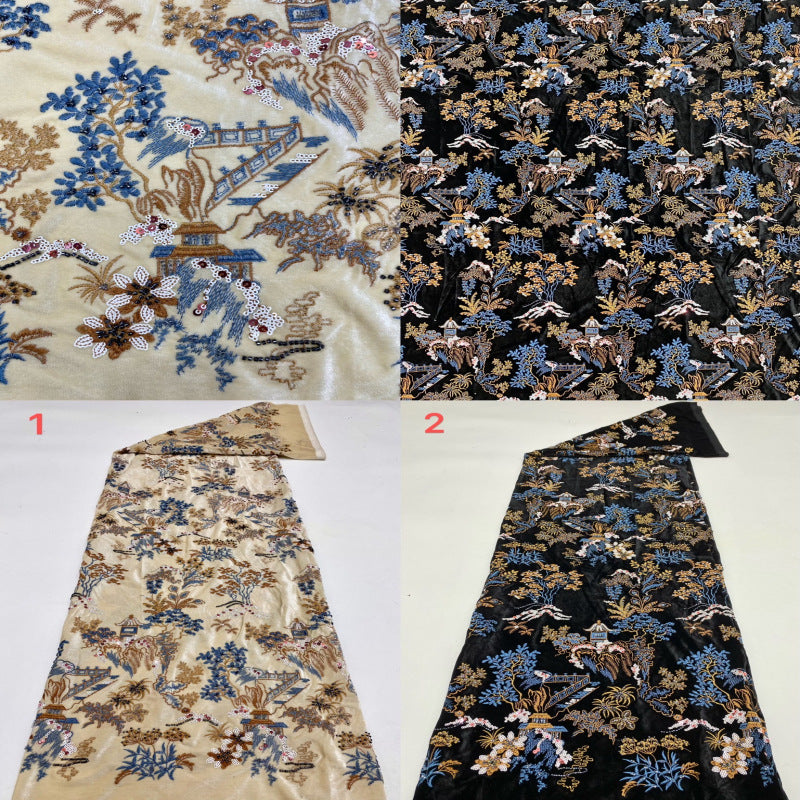 Velvet Ethnic-Style Bead Sequin Embroidery Fabric — fabric photo 3