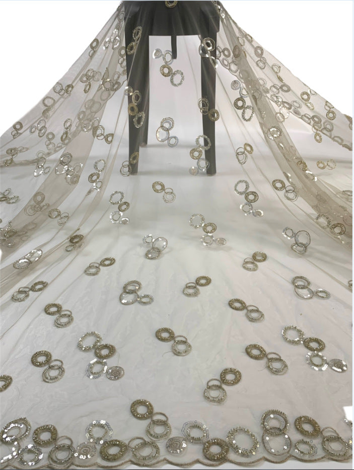 Two-Tone 3/4 mm Crystal-Look Sequin Embroidered Bridal Fabric – Design 61663