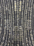 3/5 mm Crystal-Look Sequin & Silver-Bead Embroidered Bridal Fabric — fabric photo 3