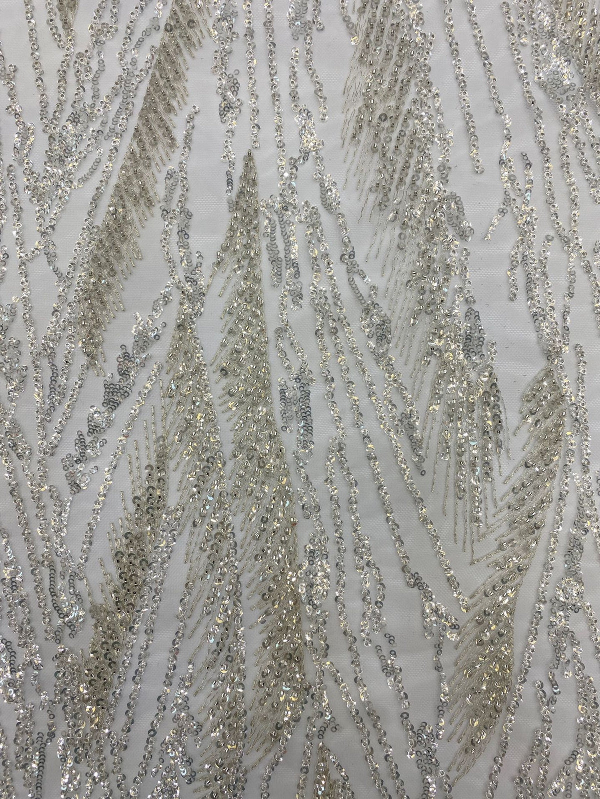 Dense Silver Bead & 3/4 mm Sequin Embroidered Fabric — fabric photo 4