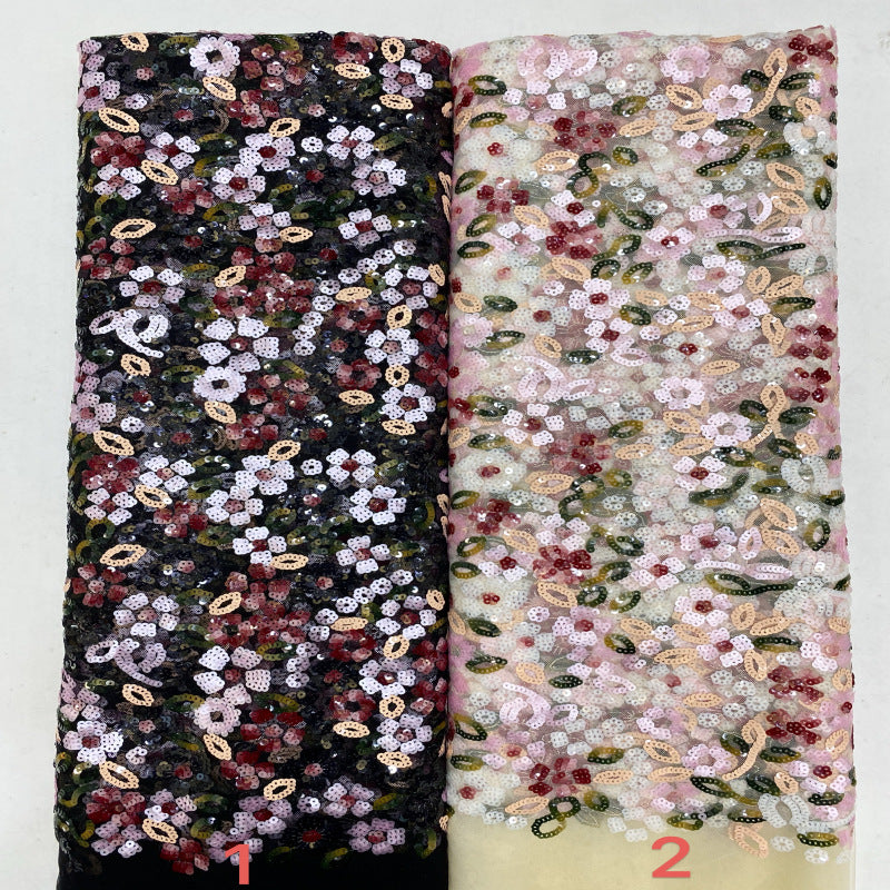 Multicolor Small Floral 5 mm Layered Sequin Embroidered Bridal Fabric — fabric photo 3