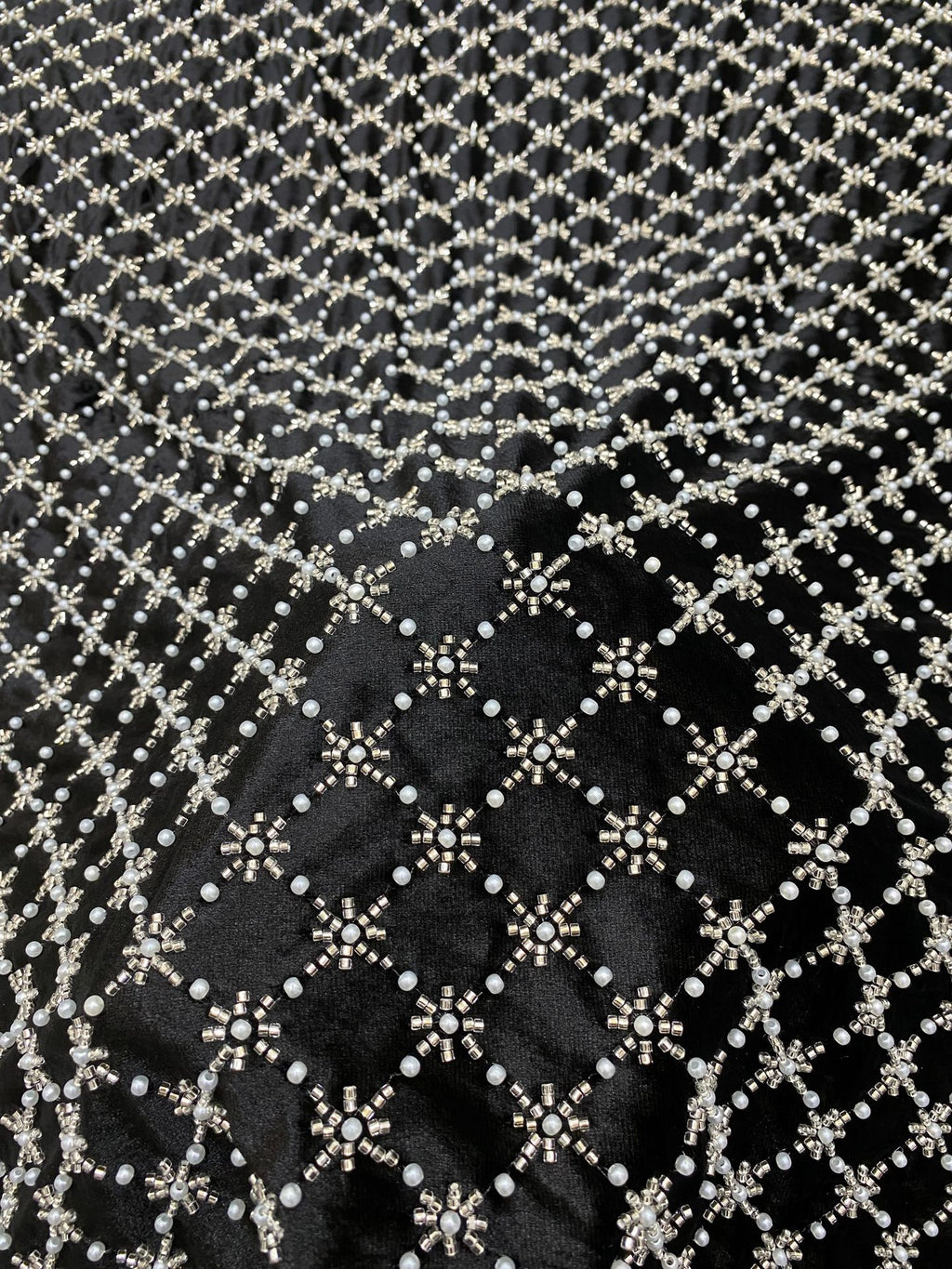Velvet Diamond Motif Foam Bead Embroidery Fabric — fabric photo 6