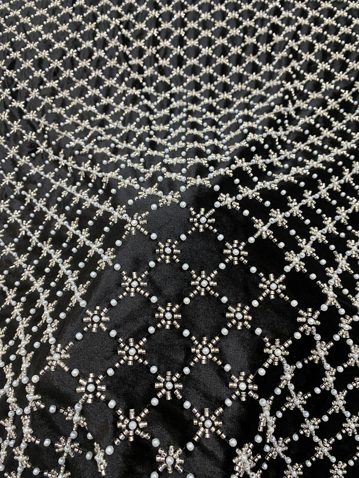 Velvet Diamond Motif Foam Bead Embroidery Fabric — fabric photo 6