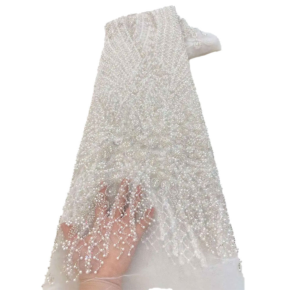 European Bugle-Bead Sequin Embroidered Mesh – Per Yard — fabric photo 5